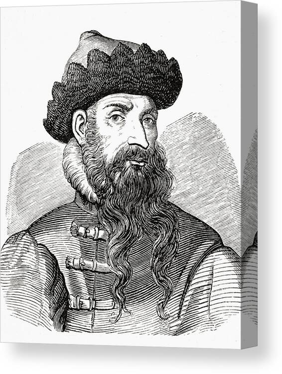 14th Canvas Print featuring the drawing Johannes Gutenberg by Ken Welsh