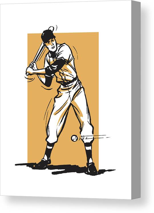 Accessories Canvas Print featuring the drawing Baseball Player at Bat #17 by CSA Images