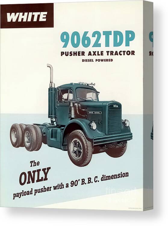 Vintage Canvas Print featuring the mixed media 1950s White 9062tdp Truck Advertisement by Retrographs