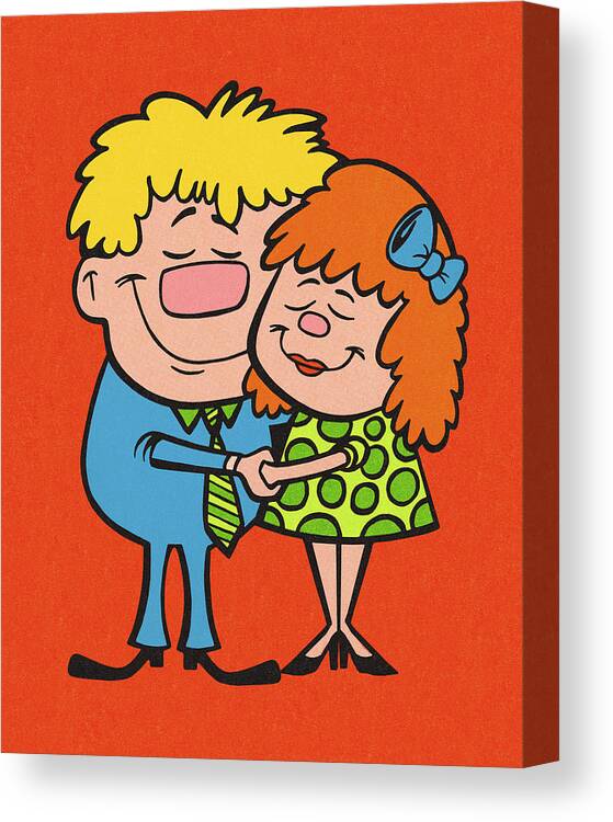 Adult Canvas Print featuring the drawing Man and Woman Hugging #2 by CSA Images