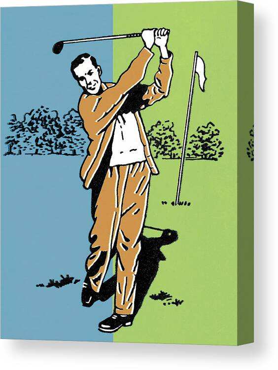 Action Canvas Print featuring the drawing Man Golfing by CSA Images