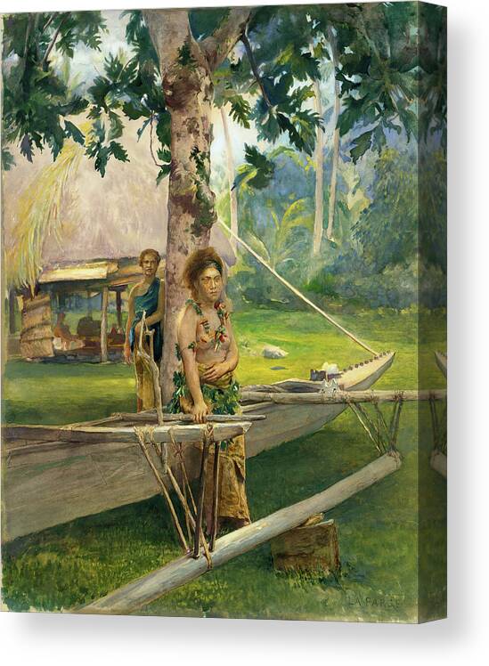 John La Farge Canvas Print featuring the painting Portrait of Faase, the Taupo, or Official Virgin, of Fagaloa Bay, and Her Duenna, Samoa. #2 by John La Farge