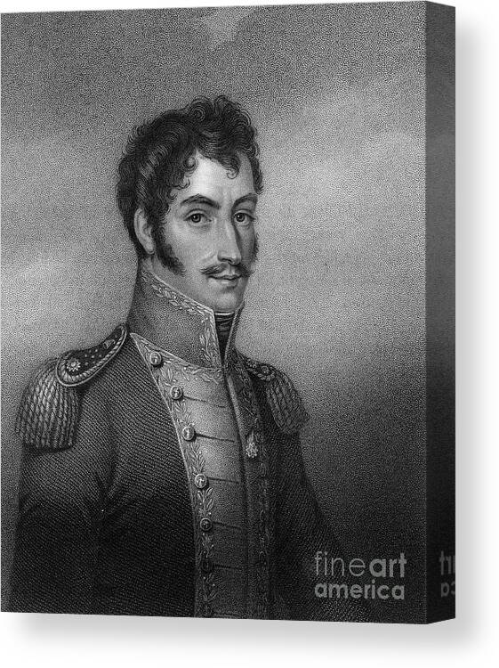 Engraving Canvas Print featuring the drawing Simon Bolivar, 19th Century South by Print Collector