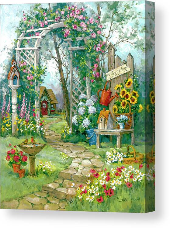 21104 Country Garden Arbor Canvas Print featuring the painting 21104 Country Garden Arbor by Barbara Mock