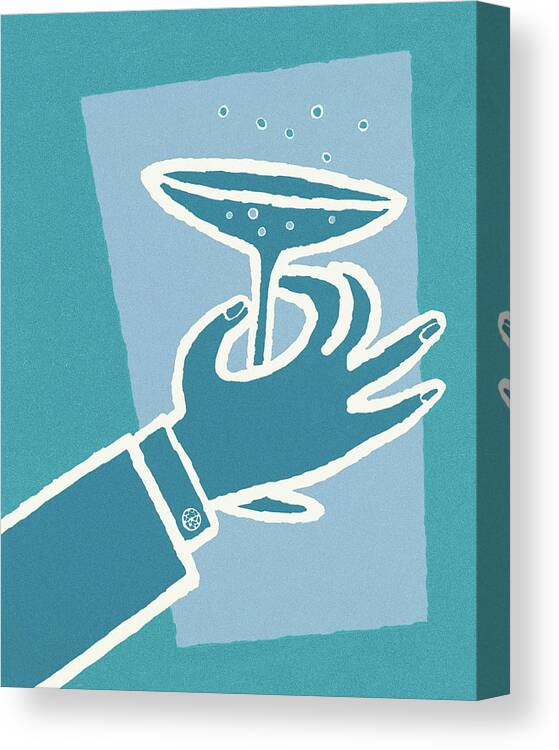 Adult Canvas Print featuring the drawing Hand Holding a Cocktail #3 by CSA Images