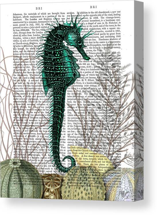 Steampunk Canvas Print featuring the painting Seahorse And Sea Urchins #3 by Fab Funky
