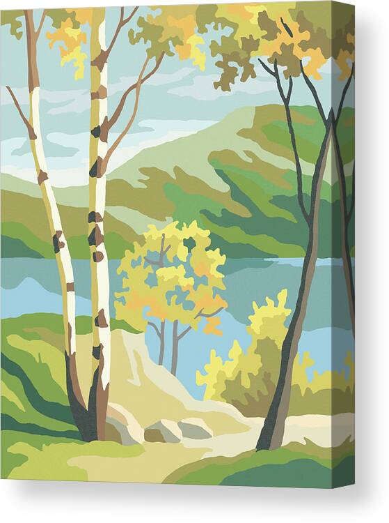 Birch Canvas Print featuring the drawing Wilderness Landscape #3 by CSA Images