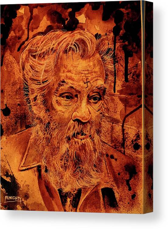 Ryan Almighty Canvas Print featuring the painting CHARLES MANSON portrait fresh blood by Ryan Almighty