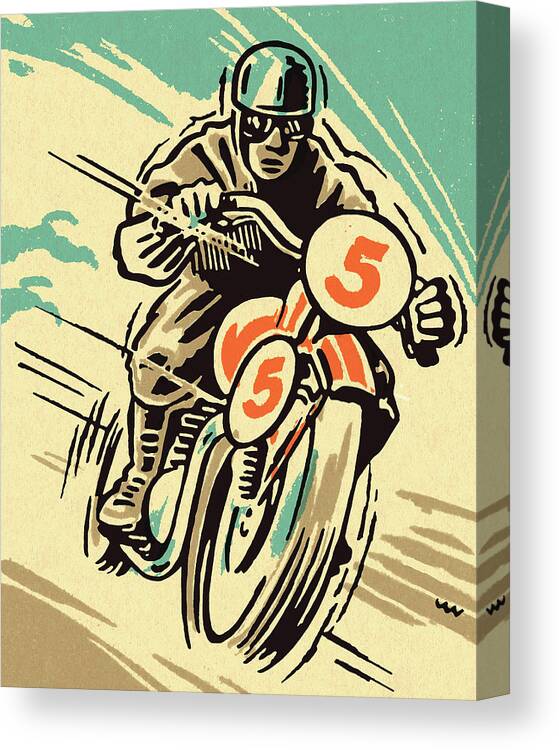 Adult Canvas Print featuring the drawing Motorcycle Racer #4 by CSA Images