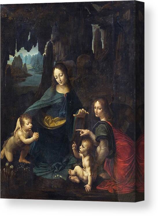 Religion Canvas Print featuring the painting The Virgin Of The Rocks by Leonardo Da Vinci