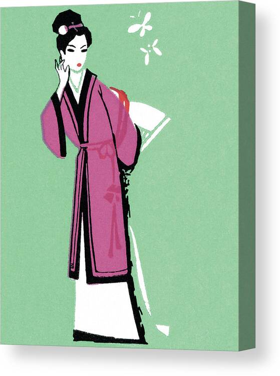 Adult Canvas Print featuring the drawing Geisha by CSA Images