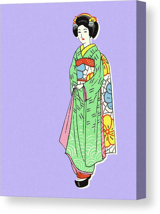 Apparel Canvas Print featuring the drawing Geisha by CSA Images