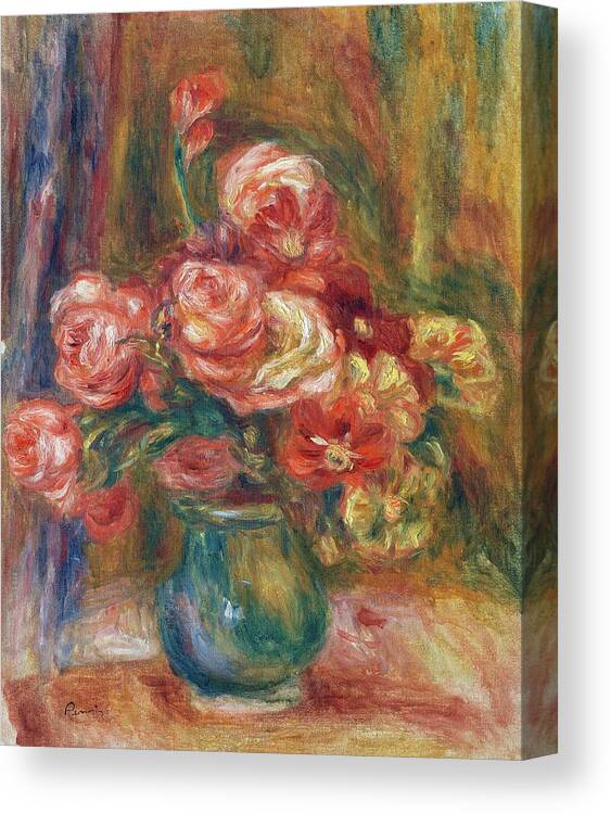 Impressionism Canvas Print featuring the painting Vase Of Roses by Pierre-auguste Renoir