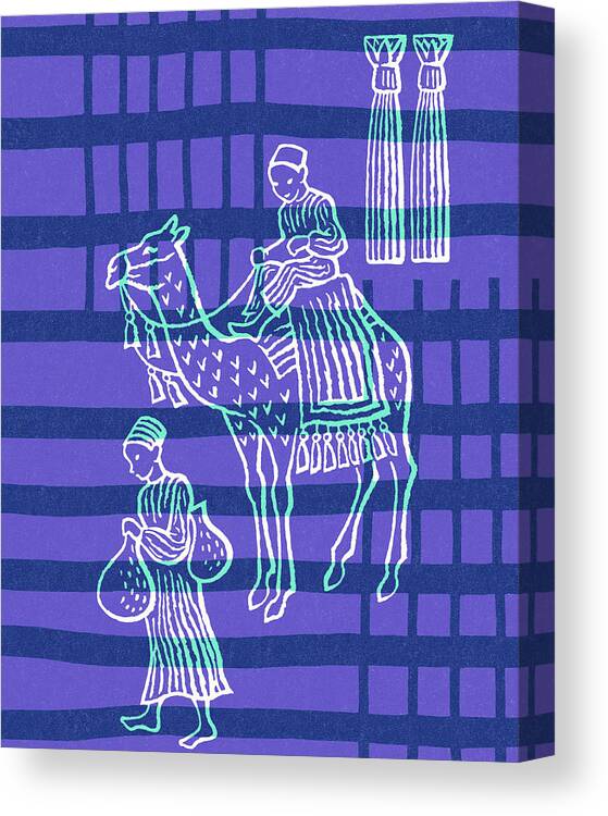 Ancient Canvas Print featuring the drawing A Man Walking and a Man Riding a Camel by CSA Images