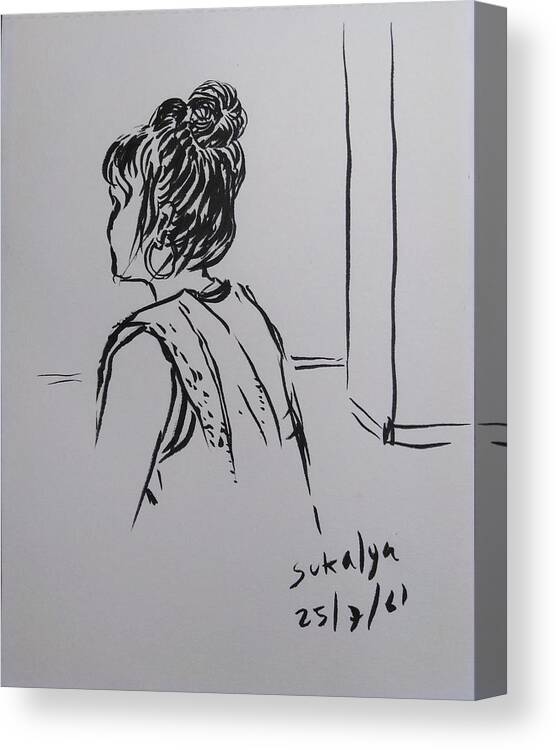 Woman Canvas Print featuring the drawing A woman at the gym by Sukalya Chearanantana