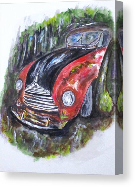 Vintage Cars Canvas Print featuring the painting Abandoned in Woods by Clyde J Kell