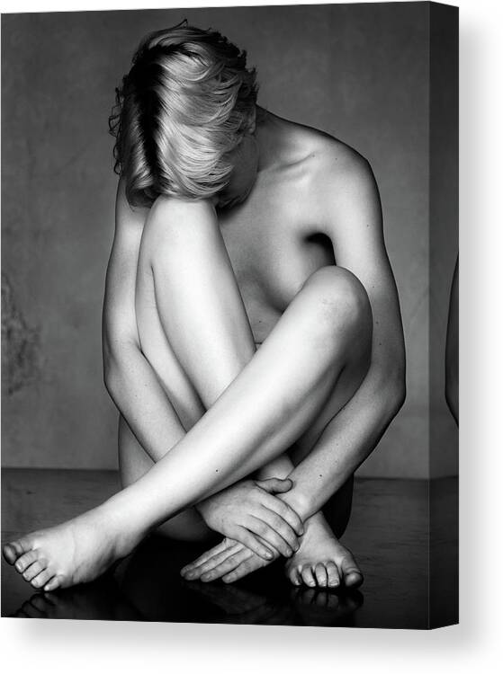 Weston Canvas Print featuring the photograph Abi With Head on Her Knee by Lindsay Garrett