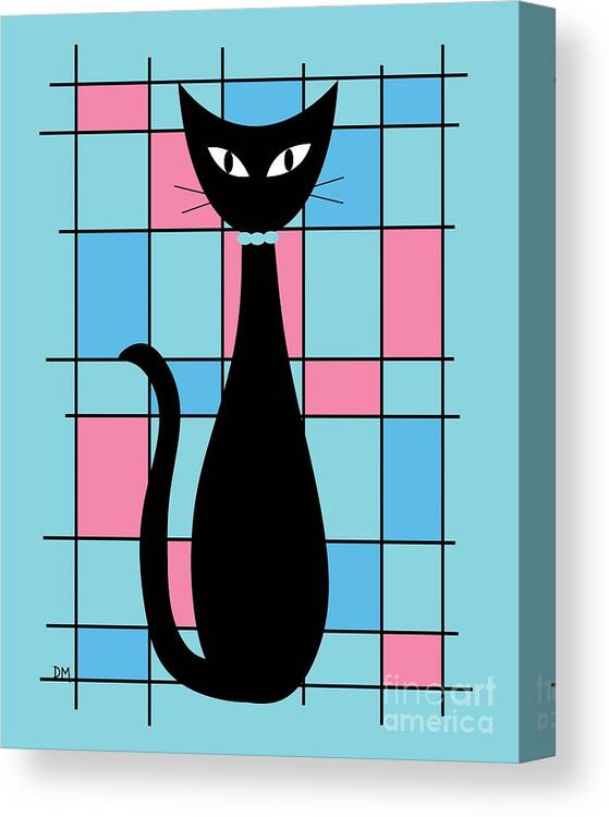 Mid Century Modern Canvas Print featuring the digital art Abstract Cat in Blue and Pink by Donna Mibus