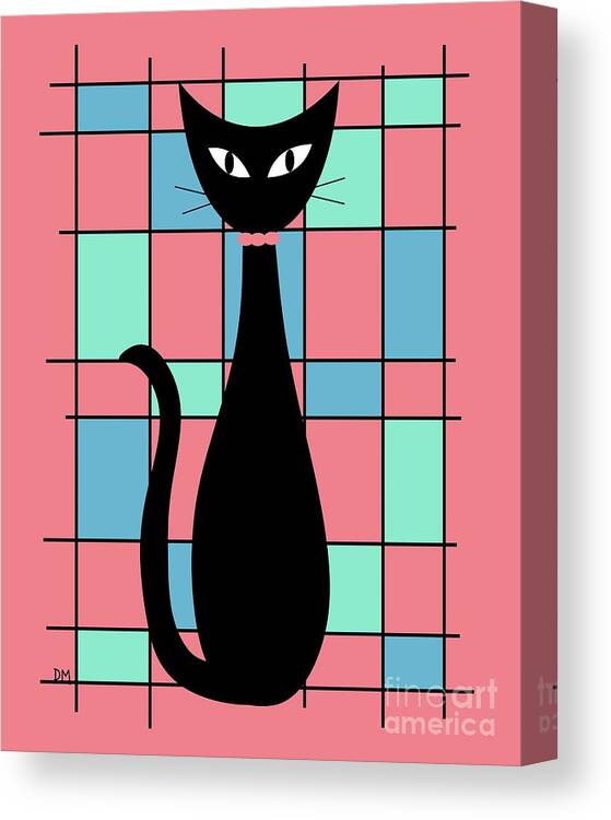  Canvas Print featuring the digital art Abstract Cat in Pink by Donna Mibus