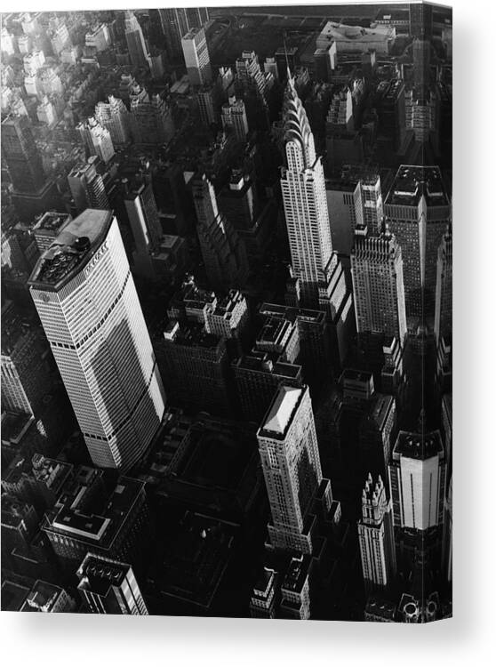 Metlife Building Canvas Print featuring the photograph Aerial Of Chrysler & Pan Am Buildings by Pictorial Parade