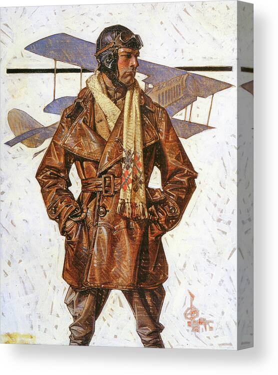 Joseph Christian Leyendecker Canvas Print featuring the painting Air force pilot - Digital Remastered Edition by Joseph Christian Leyendecker