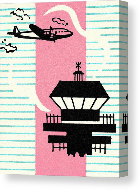 Air Travel Canvas Print featuring the drawing Airplanes and tower by CSA Images