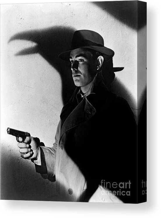 Film Noir Canvas Print featuring the photograph Alan Ladd This Gun for Hire 1942 by Sad Hill - Bizarre Los Angeles Archive