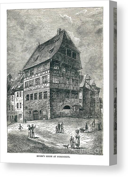 Engraving Canvas Print featuring the drawing Albert Durers House, Nuremberg by Print Collector