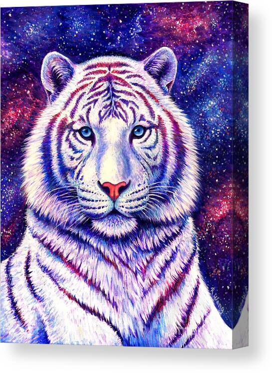 Tiger Canvas Print featuring the painting Among the Stars - Cosmic White Tiger by Rebecca Wang