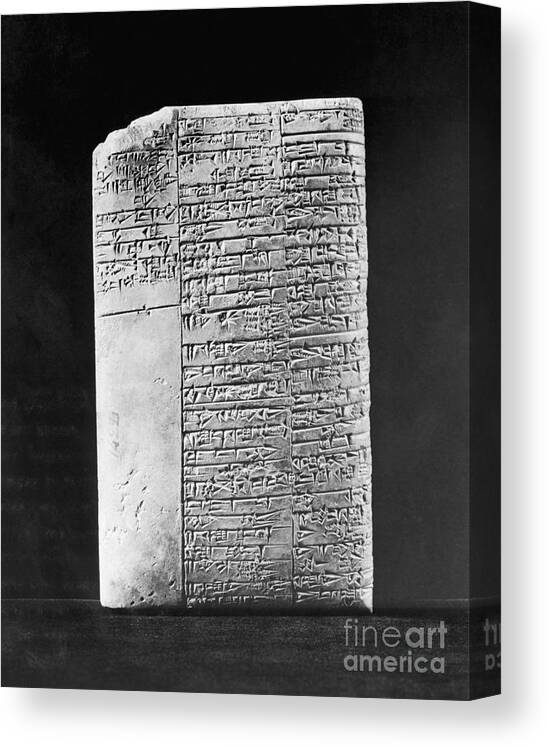 Art Canvas Print featuring the photograph Ancient Sumerian Tablet With Inscription by Bettmann