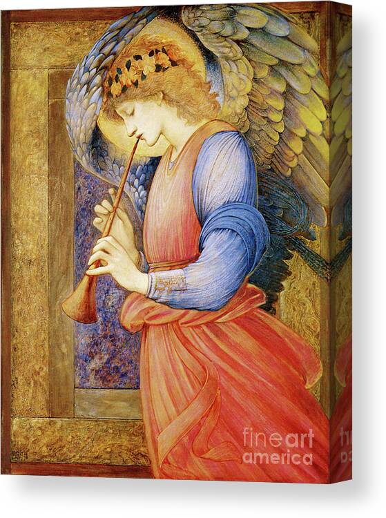 Angel Gabriel Canvas Print featuring the painting Angel Gabriel Blowing His Horn Vintage Christian art by Tina Lavoie