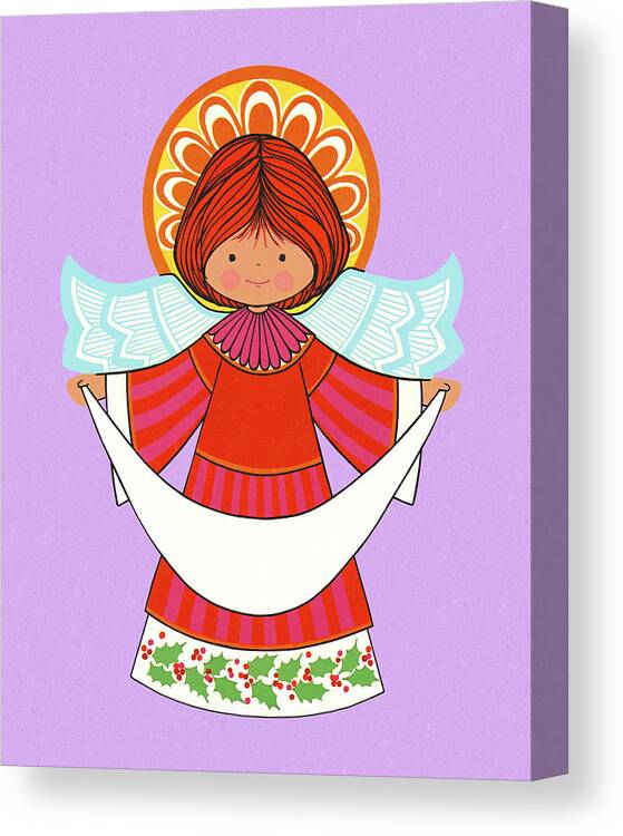 Angel Canvas Print featuring the drawing Angel Holding a Banner by CSA Images