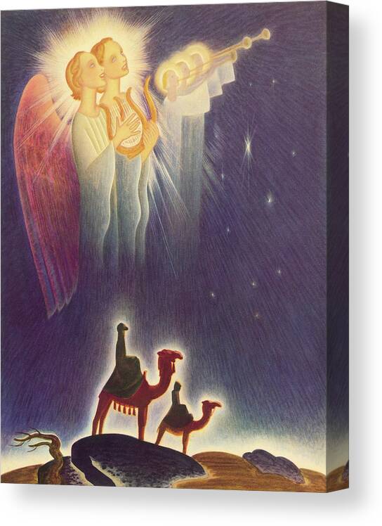 Angel Canvas Print featuring the drawing Angels and Two Wisemen by CSA Images
