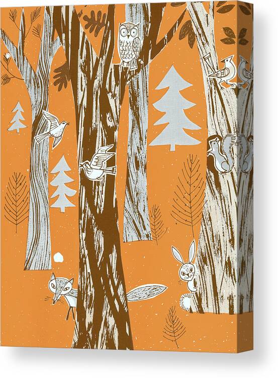 Animal Canvas Print featuring the drawing Animals in the Forest by CSA Images