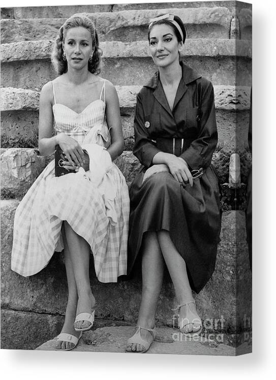 People Canvas Print featuring the photograph Athina Onassis And Maria Callas Sitting by Bettmann