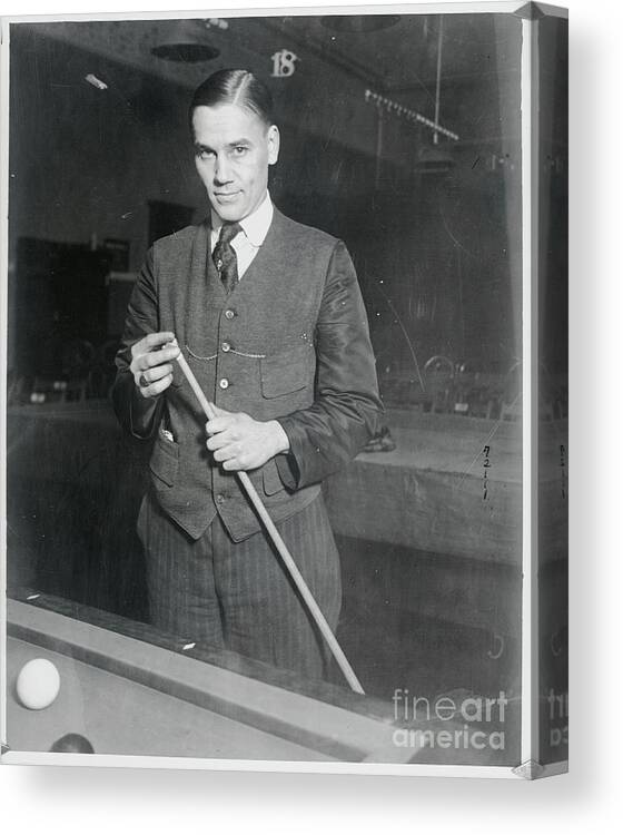 Three Quarter Length Canvas Print featuring the photograph Augie Kiecknefer Playing Billiards by Bettmann