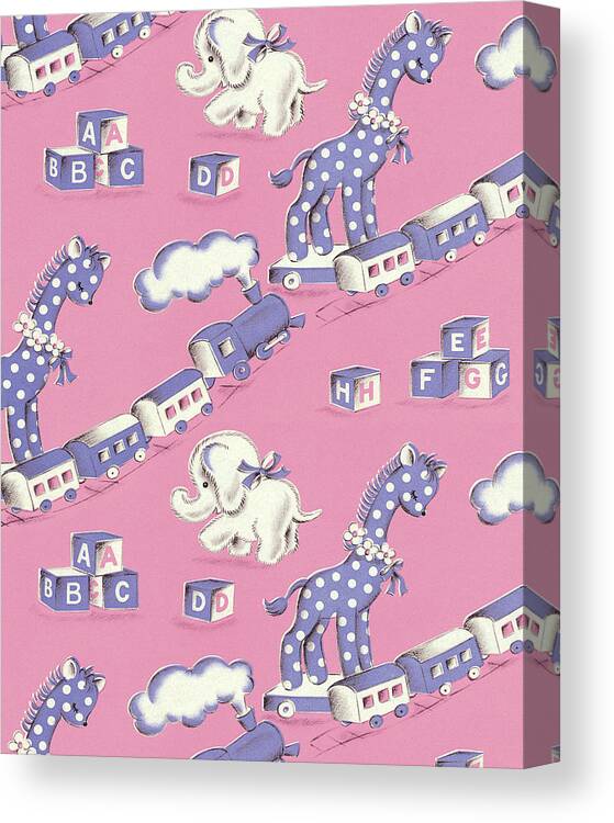 Animal Canvas Print featuring the drawing Baby Animal and Train Pattern by CSA Images