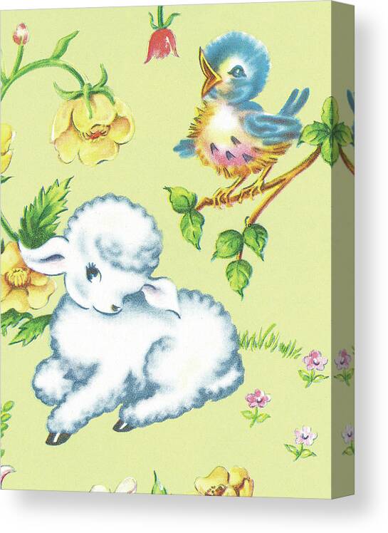 Animal Canvas Print featuring the drawing Baby lamb by CSA Images