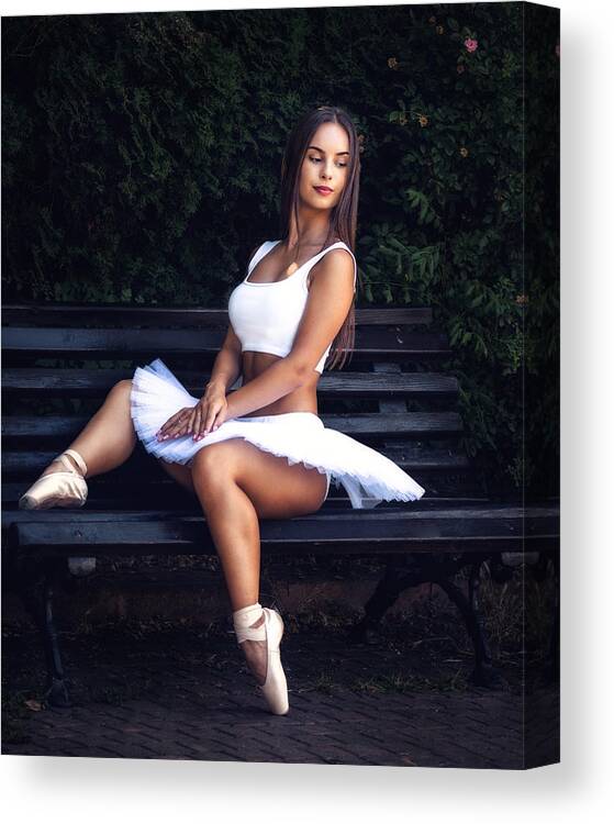 Dance Canvas Print featuring the photograph Ballerina On The Bench by Vasil Nanev