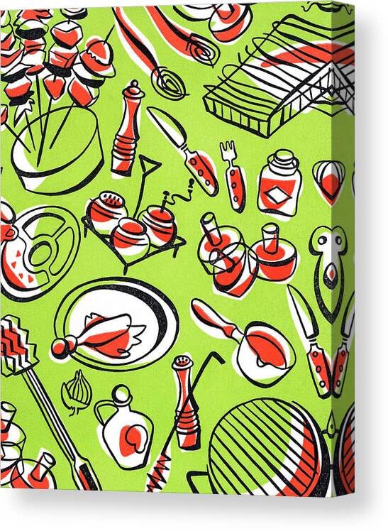 Barbecue Canvas Print featuring the drawing Barbecue Pattern by CSA Images