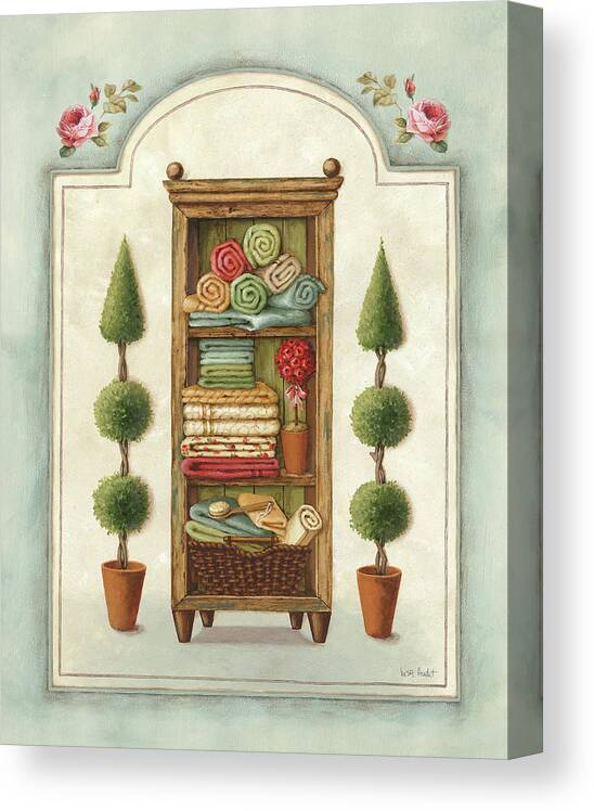 Cabinet With Towels Canvas Print featuring the painting Bathroom Linen by Lisa Audit