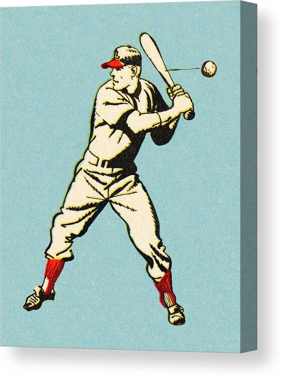 Adult Canvas Print featuring the drawing Batting Baseball Player by CSA Images