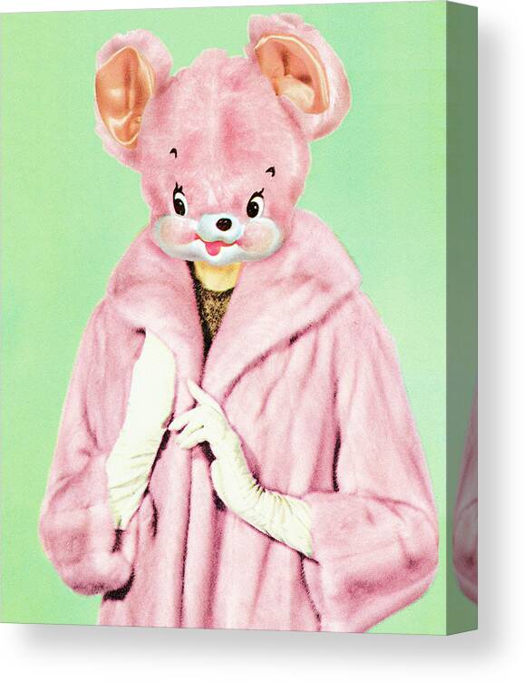 Accessories Canvas Print featuring the drawing Bear Wearing Pink Fur Jacket by CSA Images