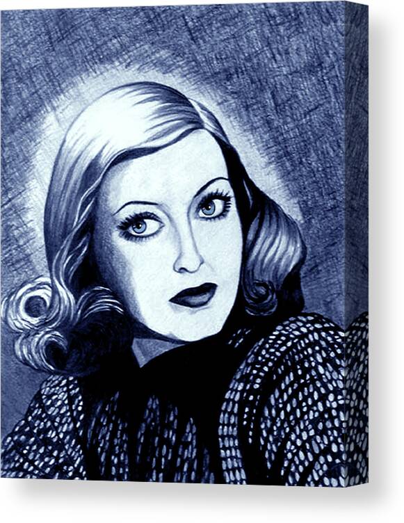 Bette Davis Canvas Print featuring the drawing Bette Davis in Blue by Tara Hutton