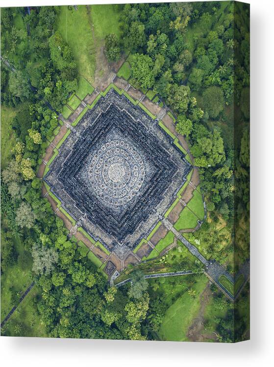 Borobudur Canvas Print featuring the photograph Bird Eye View Of Borobudur Temple by Gatot Herliyanto