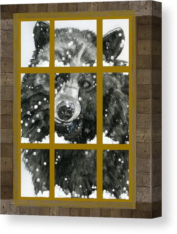 Black Bear Canvas Print featuring the painting Black Bear, Outside My Window by Joan Chlarson