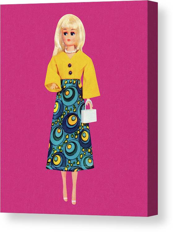 Apparel Canvas Print featuring the drawing Blonde Fashion Doll Wearing Maxi Dress by CSA Images