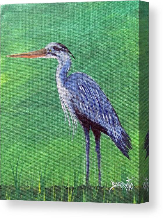 Blue Heron Canvas Print featuring the painting Blue Heron by Gloria E Barreto-Rodriguez