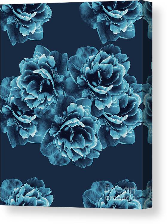 Collage Canvas Print featuring the mixed media Blue Peony Flower Bouquet #1 #floral #decor #art by Anitas and Bellas Art