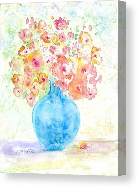 Blue Canvas Print featuring the painting Blue Vase with Flowers by Claudette Carlton